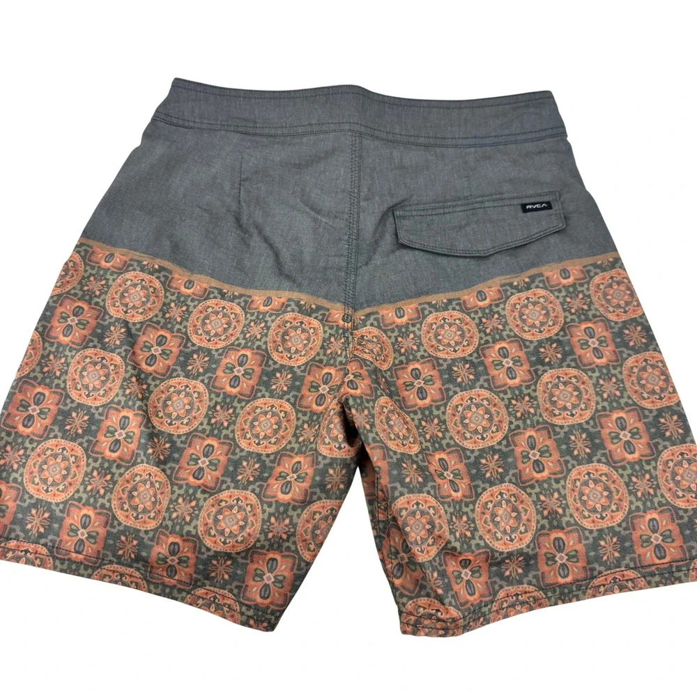 RVCA Men's Board Shorts Size 28 Gray Orange‎ Pattern Swim Trunks